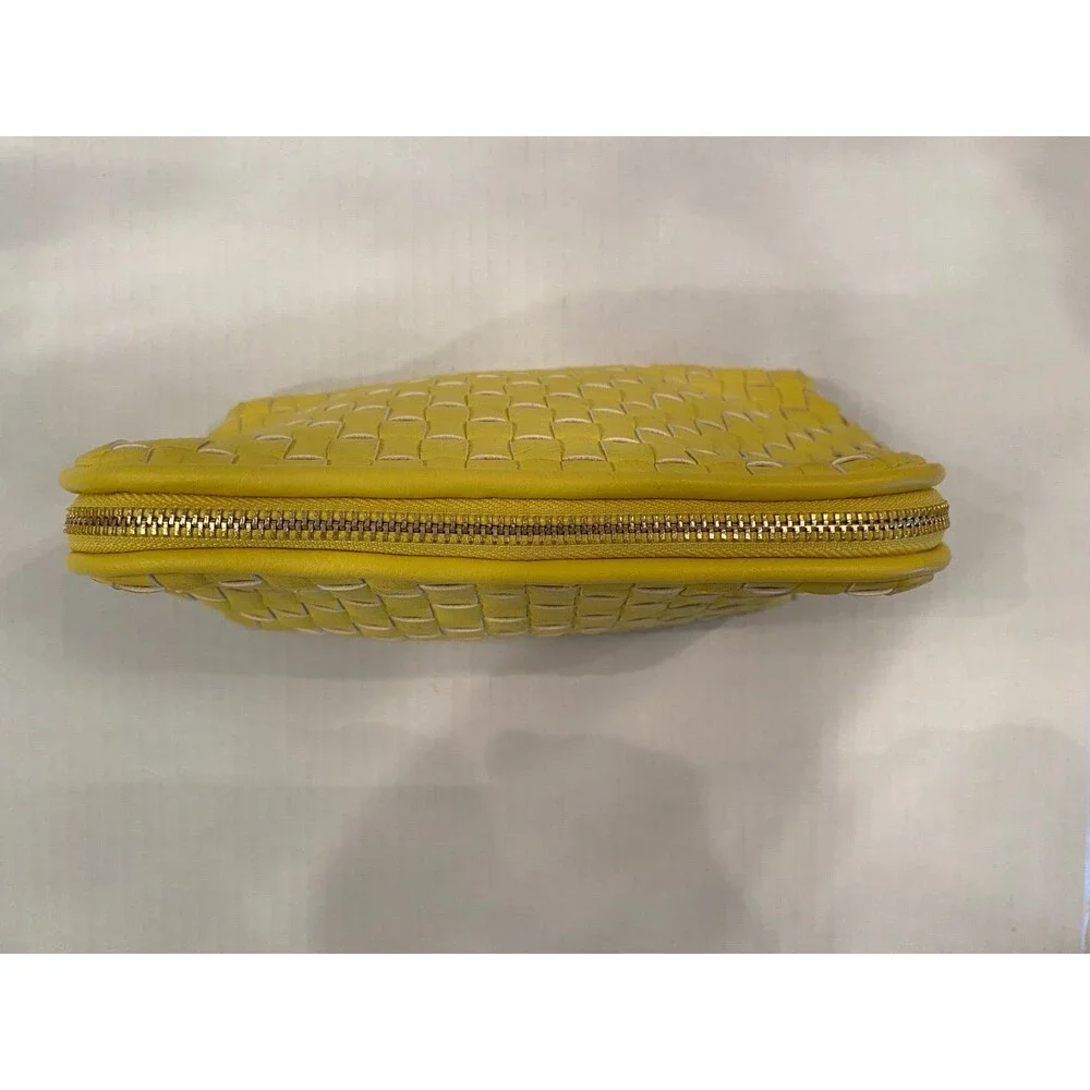 Merona Makeup Bag‎ Unique Bright Yellow Woven Design Cosmetic Purse Zipper Top